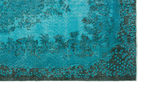 Load image 1 in gallery view. Teal and black distressed rug with a traditional floral medallion pattern and ornate border.