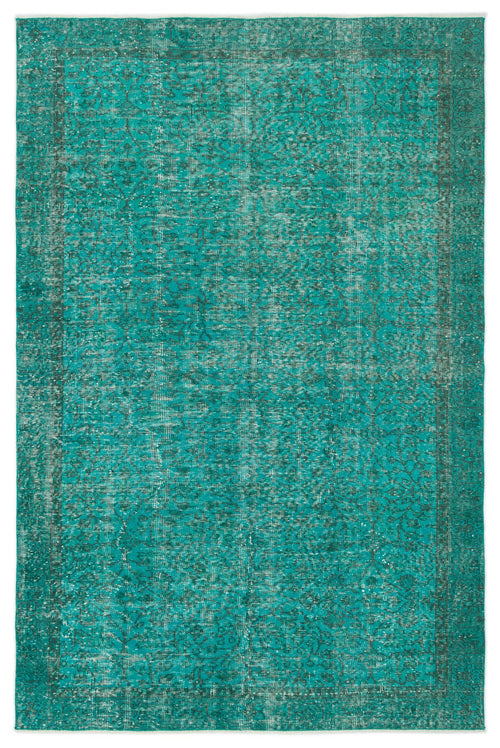 Load image 1 in gallery view. Teal distressed rug with a traditional floral medallion pattern and a bordered edge.
