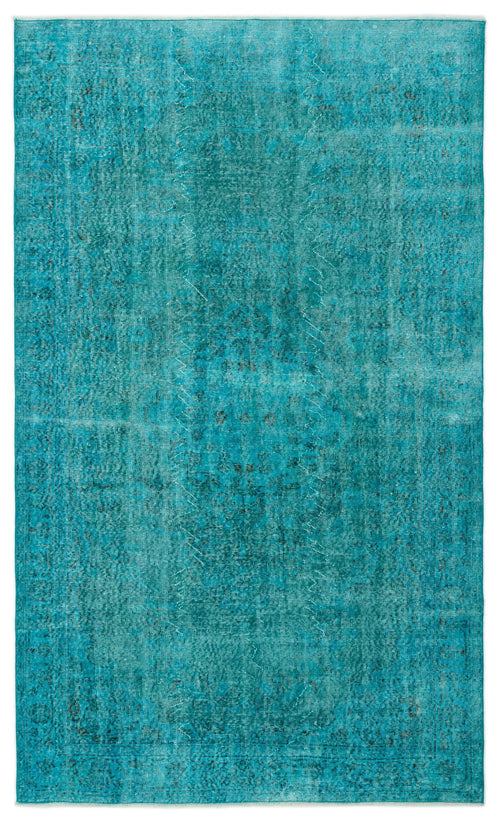 Load image 1 in gallery view. Teal distressed area rug with a faded traditional medallion pattern on a white background.
