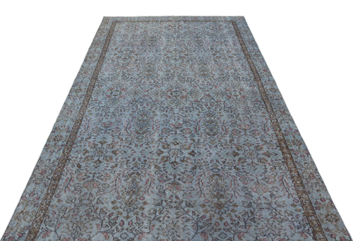 Load image 1 in gallery view. Light blue distressed rug with a traditional floral medallion pattern and a dark brown border on a white background.