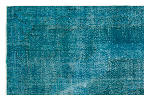 Load image 1 in gallery view. Teal distressed overdyed rug with a faded, textured vintage pattern.