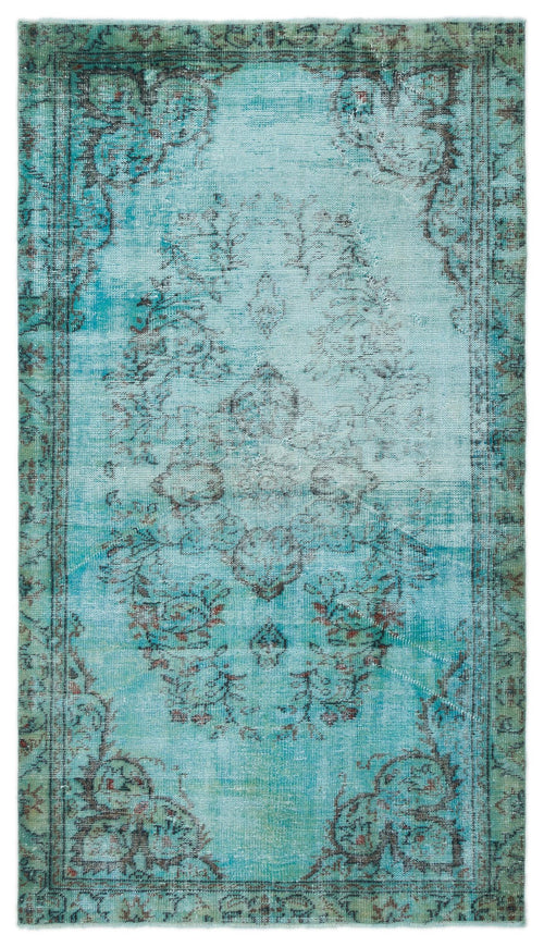 Load image 1 in gallery view. Distressed turquoise and teal rug with a faded central medallion and ornate border pattern.