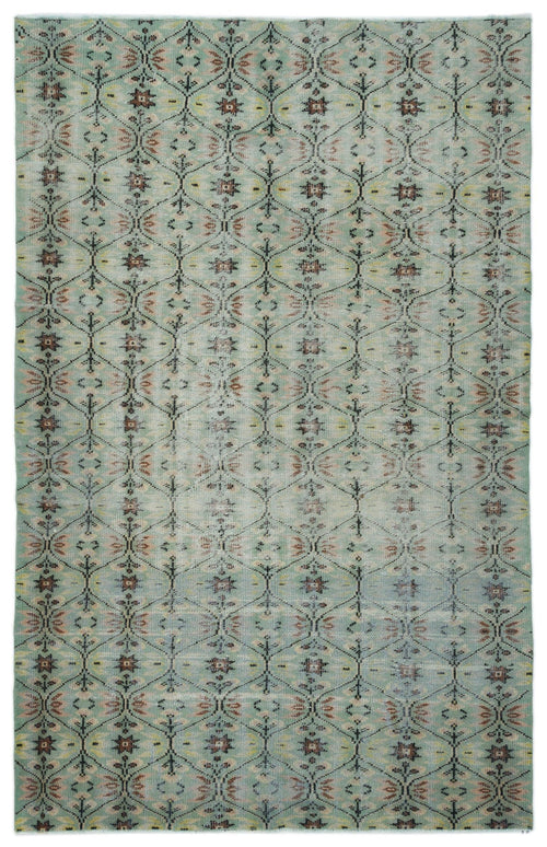 Load image 1 in gallery view. Light blue rug with a repeating dark grey diamond lattice pattern featuring small floral and geometric motifs.