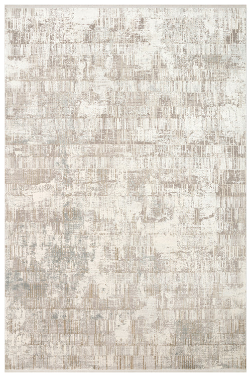 Load image 1 in gallery view. Beige and cream area rug with a distressed, linear abstract pattern and subtle grey accents.