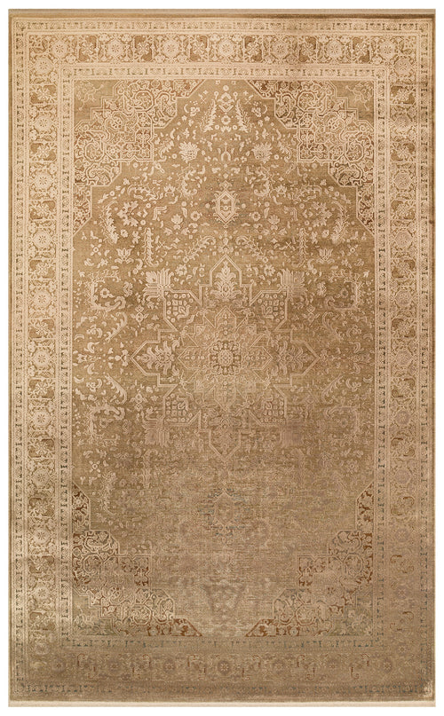 Load image 1 in gallery view. Tan and beige traditional rug with a central medallion and ornate floral border on a white background.