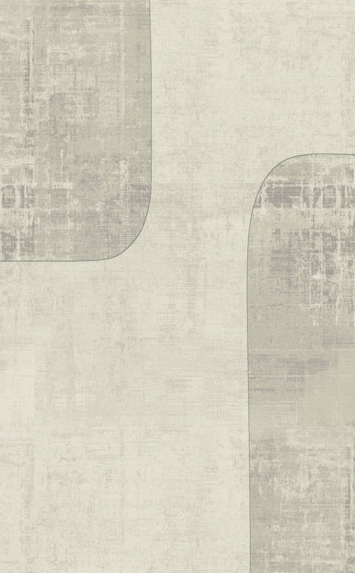 Load image 1 in gallery view. Beige and grey rug with a minimalist abstract pattern of large, distressed curved shapes.