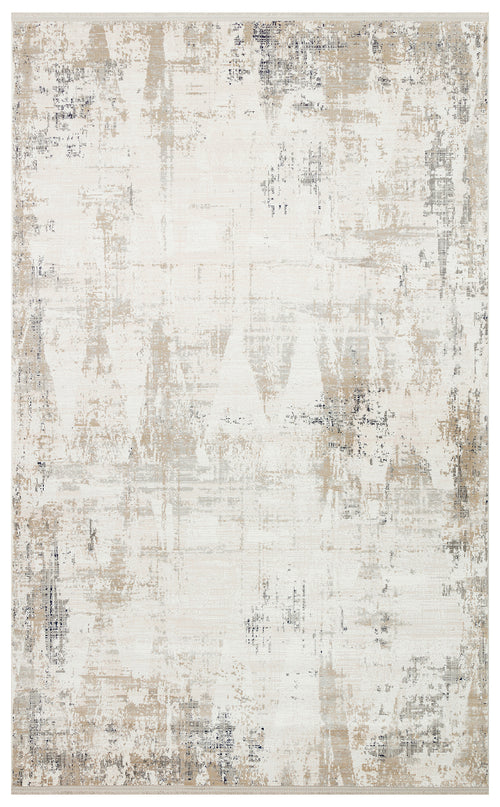 Bild 1 in Galerieansicht laden. White, beige, and charcoal grey area rug with a distressed, abstract textured pattern.