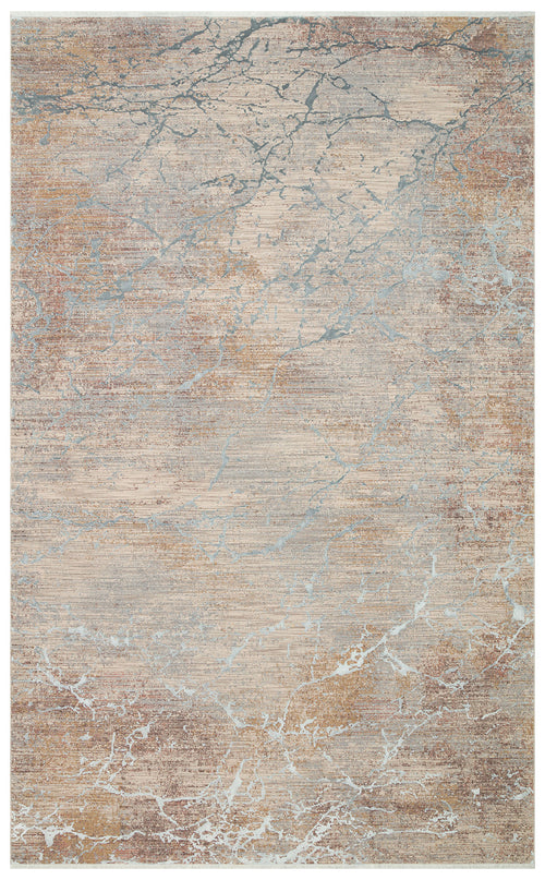 Load image 1 in gallery view. Beige and rust-toned rug with a distressed, marble-like grey vein pattern.