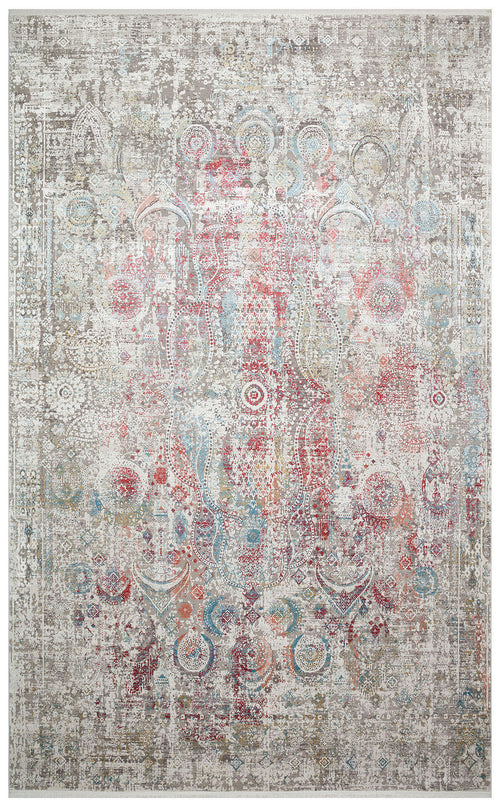 Bild 1 in Galerieansicht laden. Beige, red, and blue distressed traditional rug with a central medallion and ornate border pattern.