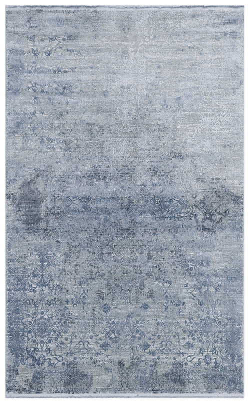 Load image 1 in gallery view. Blue and grey distressed rug with a faded traditional medallion pattern.