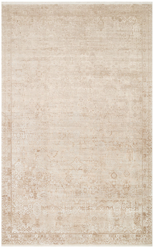 Bild 1 in Galerieansicht laden. Beige and cream area rug with a distressed traditional medallion pattern and a decorative border.