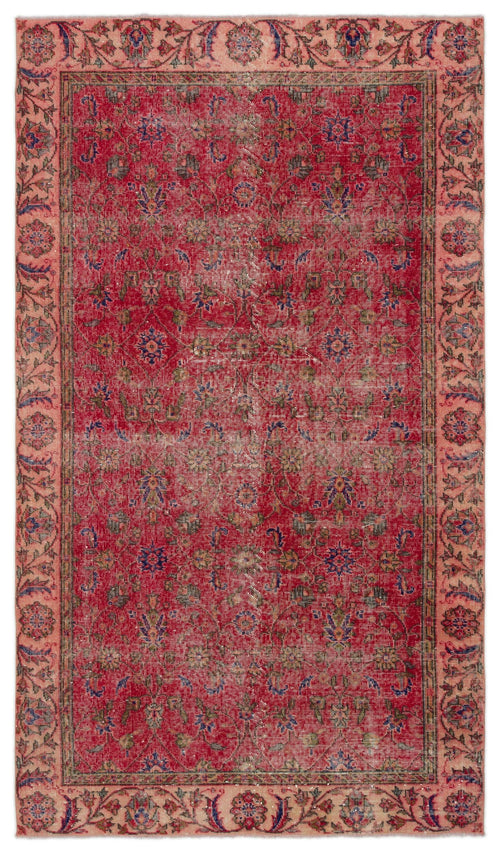 Load image 1 in gallery view. Distressed red traditional rug with a floral medallion pattern and a muted pink border on a white background.