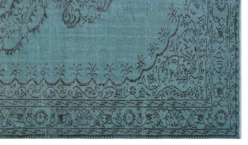 Load image 1 in gallery view. Teal rug with a dark brown distressed traditional floral border and medallion pattern.