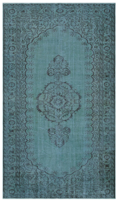 Load image 1 in gallery view. Teal and charcoal distressed area rug with a traditional central medallion and ornate floral border.