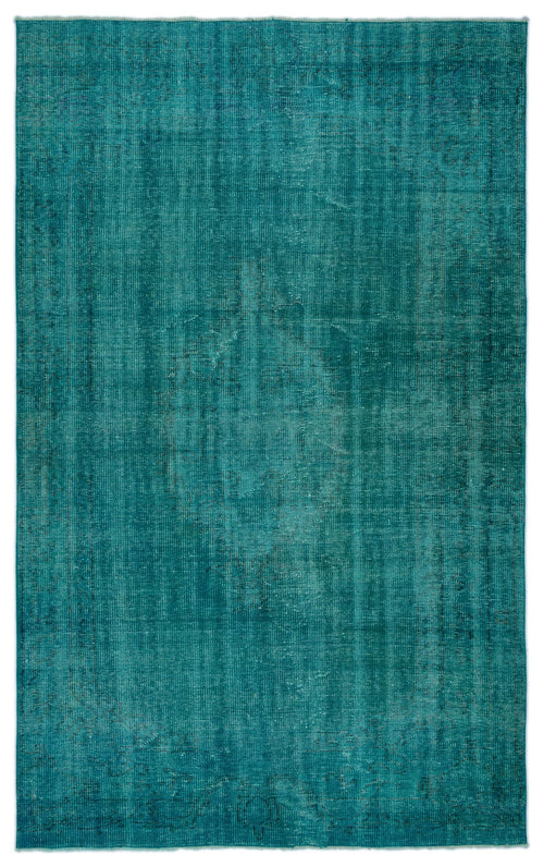 Load image 1 in gallery view. Teal rectangular rug with a distressed, faded traditional medallion pattern on a white background.