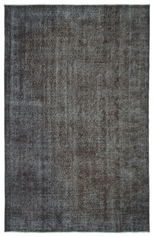 Load image 1 in gallery view. Charcoal and slate grey distressed overdyed rug with a subtle vertical striped texture.