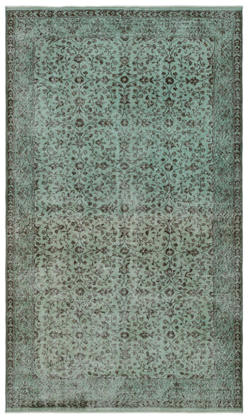 Load image 1 in gallery view. Sage green and dark brown traditional rug with an intricate floral vine pattern and a decorative border.