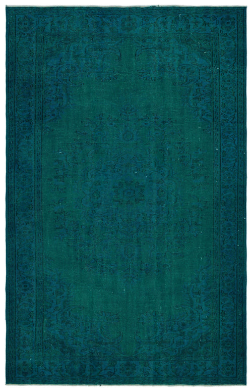 Load image 1 in gallery view. Teal monochromatic rug with a traditional central medallion and ornate border pattern.