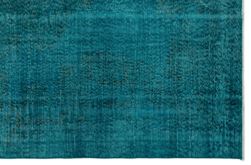 Load image 1 in gallery view. Teal distressed rug with a faded, low-pile texture and subtle dark charcoal worn-in detailing.