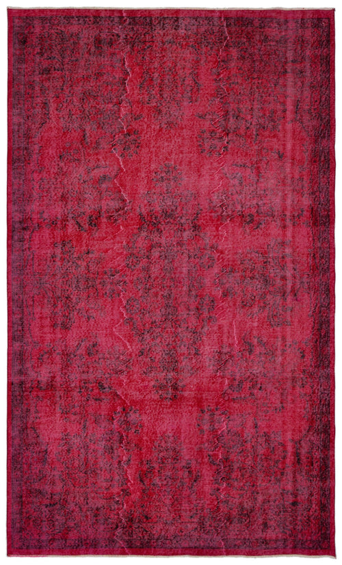 Load image 1 in gallery view. Deep red vintage-style rug with a distressed black floral medallion pattern and a bordered edge.