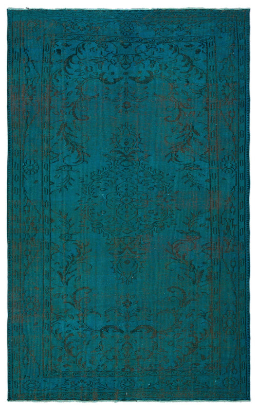 Load image 1 in gallery view. Teal rug with a dark, distressed traditional floral medallion pattern and a decorative border.