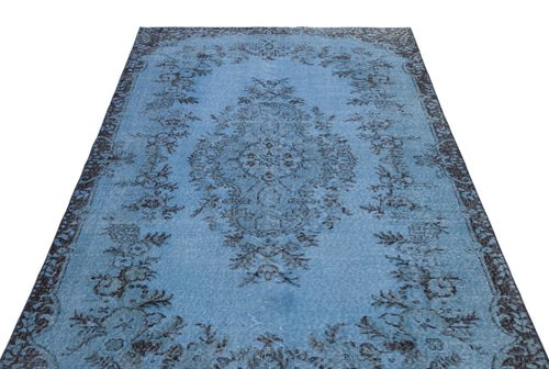 Load image 1 in gallery view. Light blue distressed rug with a dark charcoal floral medallion and border pattern on a white background.