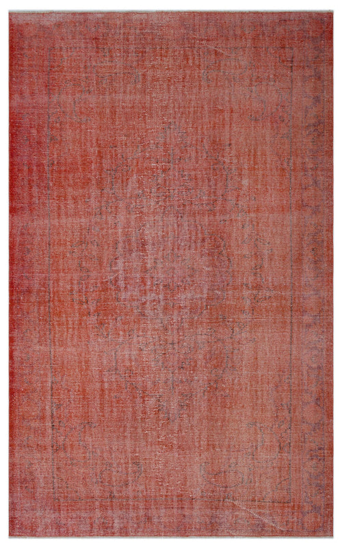 Load image 1 in gallery view. Terracotta red vintage-style rug with a faint, distressed central medallion and thin border on a white background.