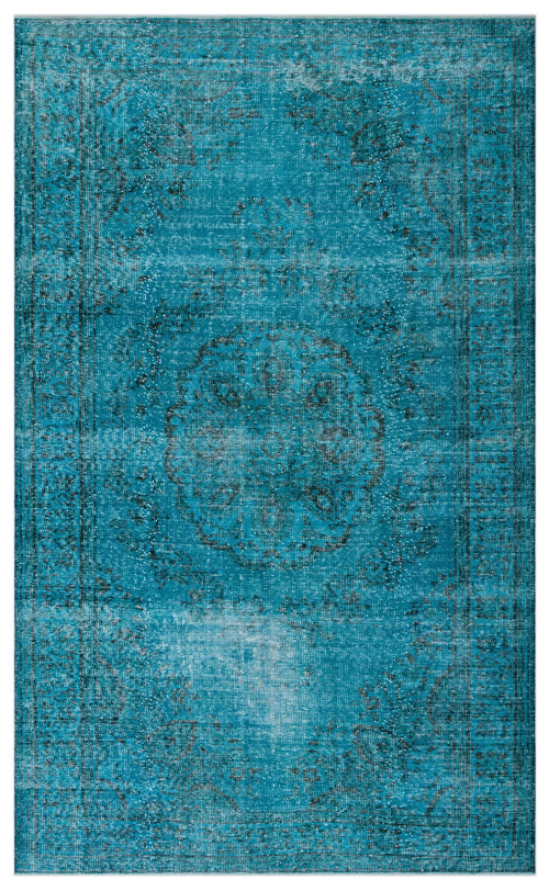 Load image 1 in gallery view. Teal distressed rug with a central medallion and traditional border pattern.