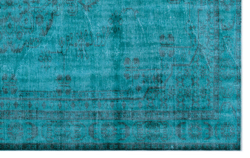 Load image 1 in gallery view. Teal vintage-style rug with a distressed, faded traditional medallion pattern and a dark border.