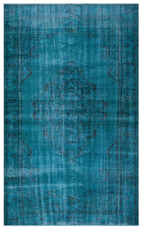 Load image 1 in gallery view. Teal and black distressed area rug with a central medallion and traditional border pattern.