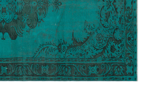 Load image 1 in gallery view. Teal and black rug with a distressed traditional floral medallion pattern and a geometric border.