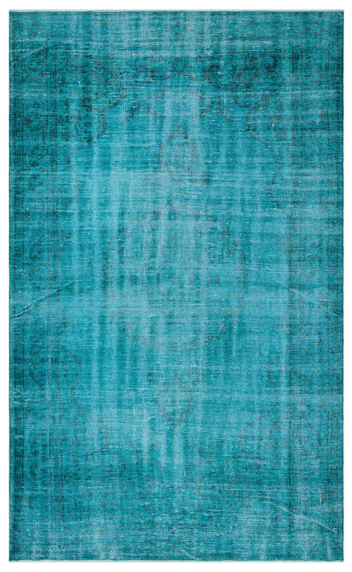 Load image 1 in gallery view. Teal distressed area rug with a faint, traditional medallion pattern and a worn, vintage-style texture.
