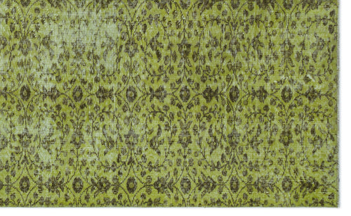 Load image 1 in gallery view. Chartreuse and dark brown vintage-style rug with a distressed floral medallion pattern on a white background.