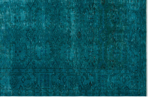 Load image 1 in gallery view. Teal distressed rug with a faded traditional medallion pattern and a bordered edge.