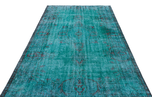 Load image 1 in gallery view. Teal vintage-style rug with a distressed, faded medallion pattern and dark grey accents on a white background.