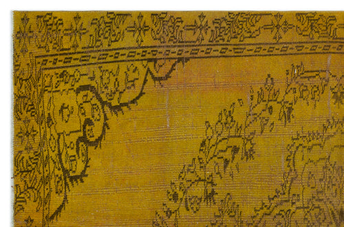 Load image 1 in gallery view. Mustard yellow rug with a dark brown traditional floral border and medallion corner detail.