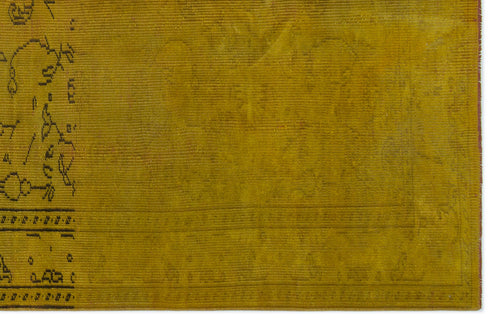 Load image 1 in gallery view. Mustard yellow vintage-style rug with a dark charcoal border featuring intricate traditional floral motifs.