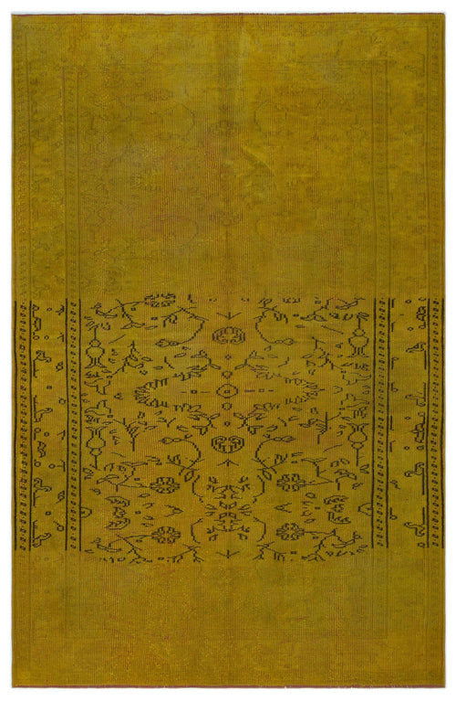Load image 1 in gallery view. Mustard yellow rug with a dark brown linear floral and geometric pattern on a white background.