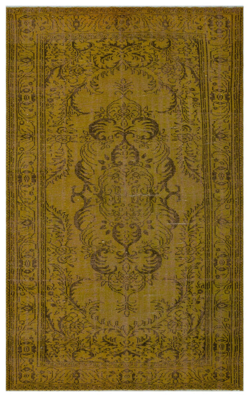 Load image 1 in gallery view. Olive green vintage-style rug with a dark brown central floral medallion and a decorative border.