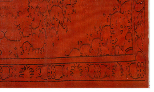 Load image 1 in gallery view. Burnt orange rug with a dark brown linear floral border and intricate, faded traditional motifs.