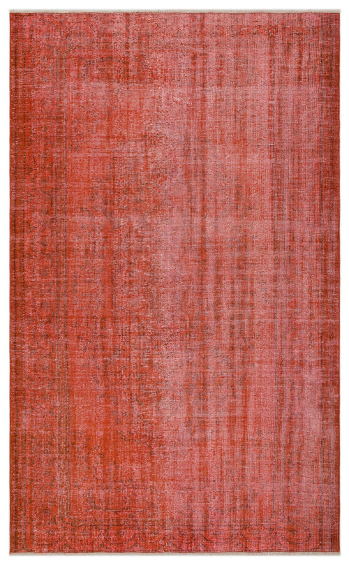 Load image 1 in gallery view. Distressed terracotta red rug with a faded traditional border and subtle, worn-in texture.