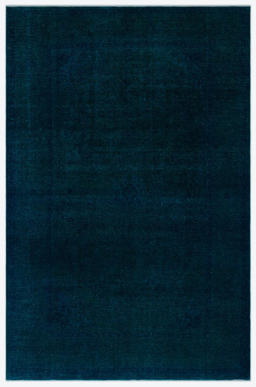 Load image 1 in gallery view. Solid dark teal rug with a faint, tone-on-tone traditional medallion pattern.