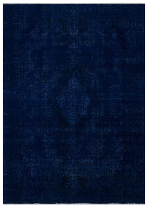 Load image 1 in gallery view. Solid navy blue rug with a subtle, tone-on-tone distressed traditional medallion pattern.