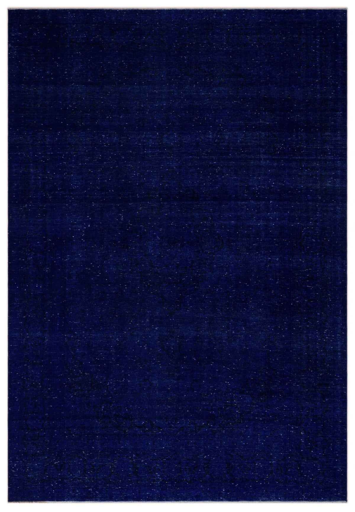 Solid navy blue rug with a subtle, distressed speckled texture.