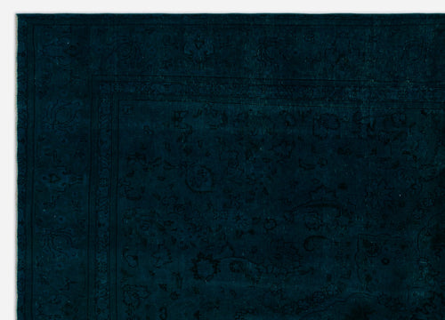 Load image 1 in gallery view. Dark teal rug with a subtle, tonal floral pattern and a thin linear border.