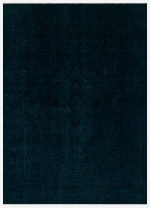 Load image 1 in gallery view. Dark navy monochromatic rug with a subtle, tone-on-tone traditional floral medallion pattern and a decorative border.
