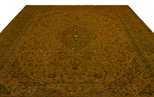 Load image 1 in gallery view. Mustard yellow traditional rug with a central floral medallion, intricate border, and distressed finish.