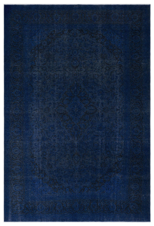Load image 1 in gallery view. Deep blue traditional rug with a black ornate floral medallion and a decorative border.