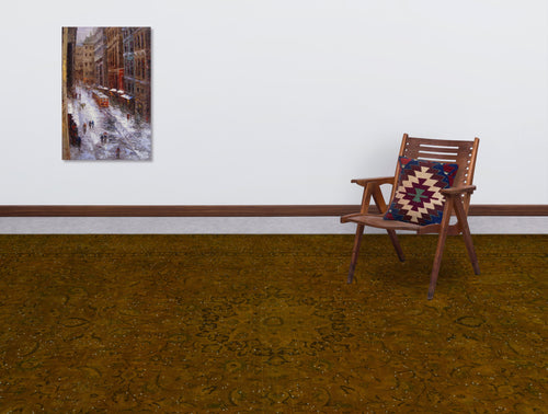 Load image 1 in gallery view. Olive green traditional rug with a subtle floral medallion pattern, styled in a room with a wooden chair.
