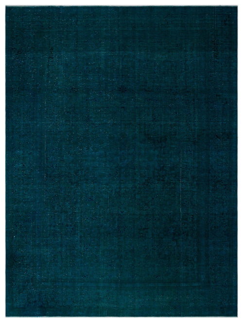 Load image 1 in gallery view. Deep teal monochromatic rug with a faint, distressed traditional medallion pattern.